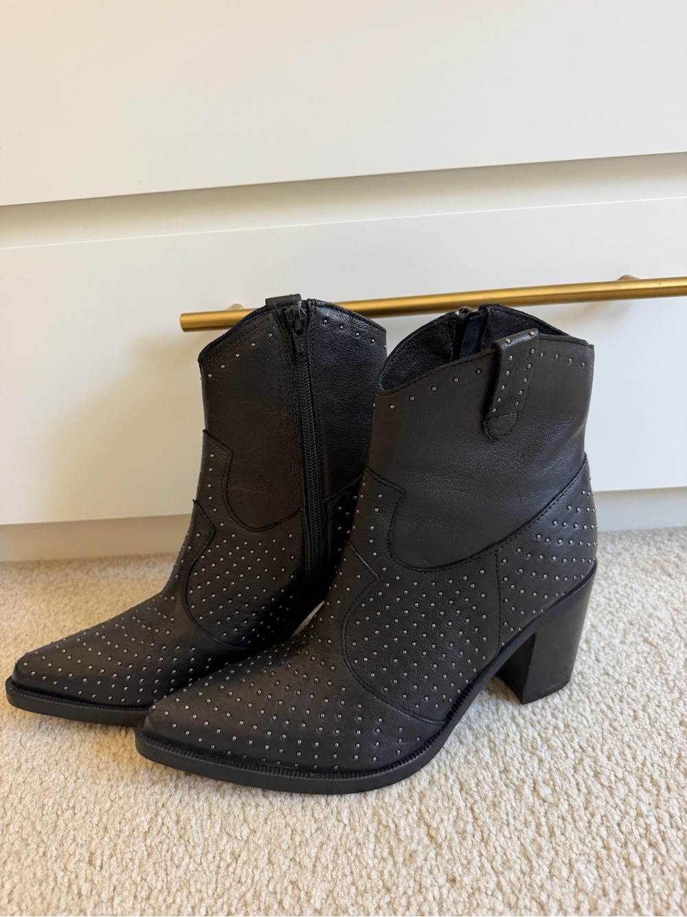 Emanuele crasto made in Italy Black Studded Western Ankle Boots for Women